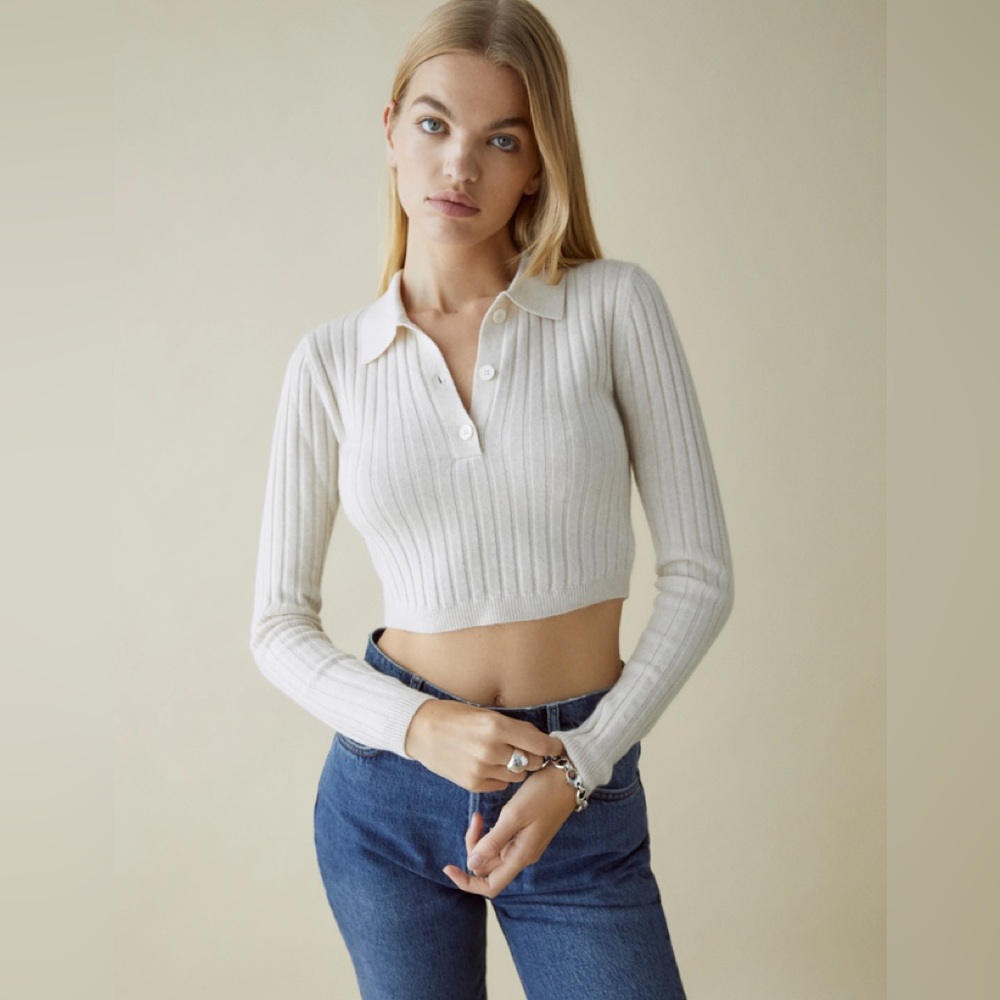 Reformation Cream Cropped Cashmere Sweatshirt